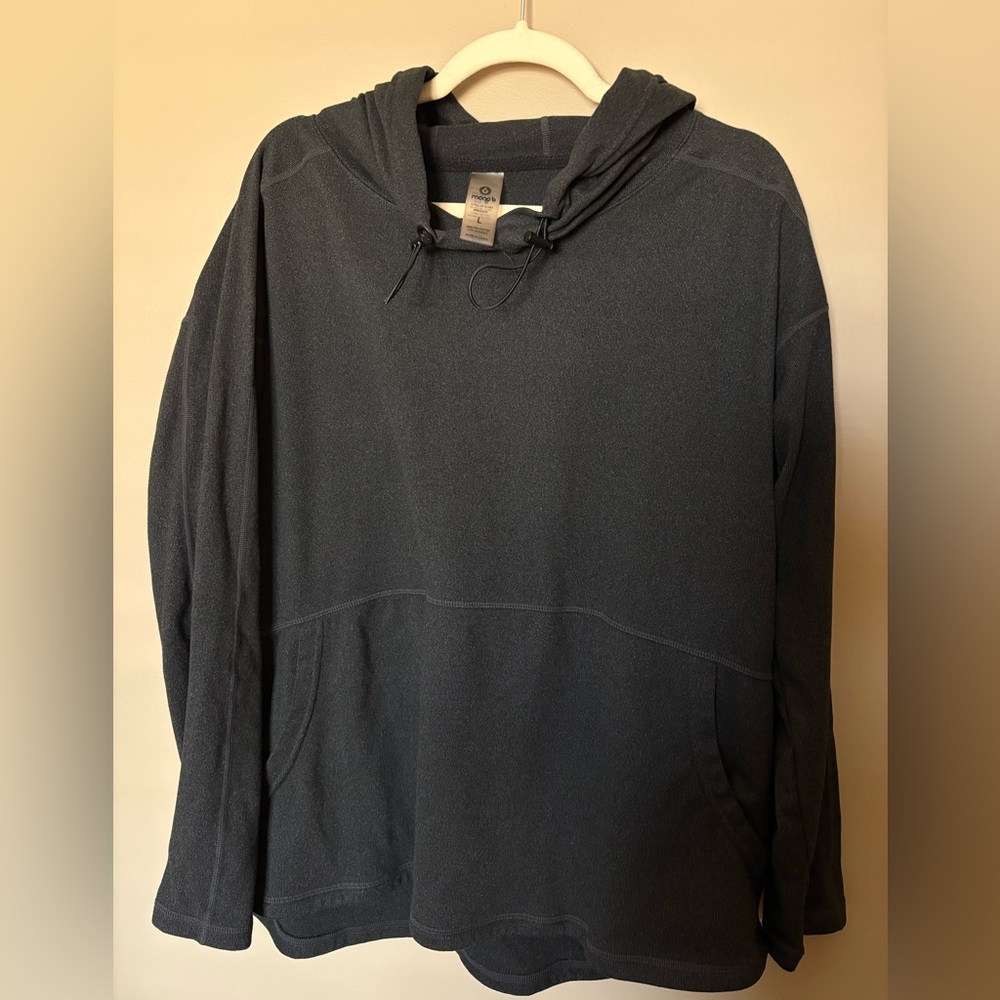Mono B Gray Knit Pullover With Hood and Front Kangaroo Pocket. Size Large